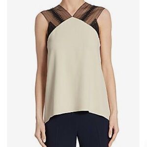 Roland Mouret Limited Edition Tan Crepe Lace Trim Dave Top 4 NWT